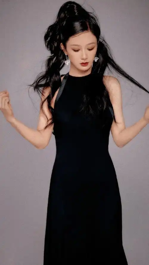 杨紫高马尾黑色裙装