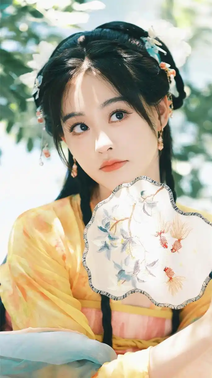 在这组夏日荷花仙子古风写真中, 祝绪丹身穿一袭粉色的汉服, 裙摆