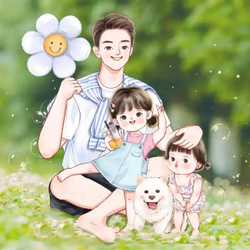 亲子头像～凑齐一家四口 两女儿93