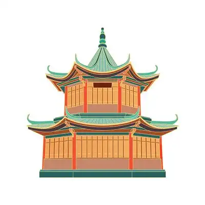 橙色手绘国潮古风中国风建筑元素png素材