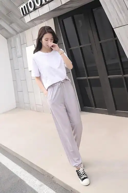 春夏亚麻裤子女显瘦九分裤大码松紧棉麻女裤小脚裤宽松麻料休闲裤