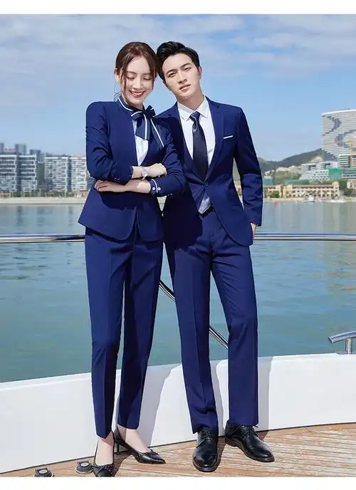 纽丰宝蓝色西服套装男职业正装新郎结婚礼服教师面试服装男女同款房