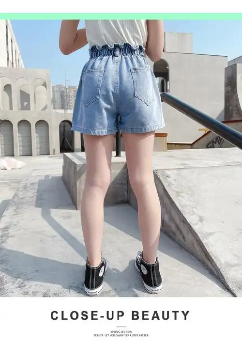 谜小桃童装女童裤子儿童短裤夏季新款女孩子夏日牛仔短裤中大童清新