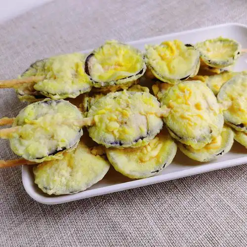 茄子片串郁锦裹粉油炸小吃吃食素食烤串新鲜茄子