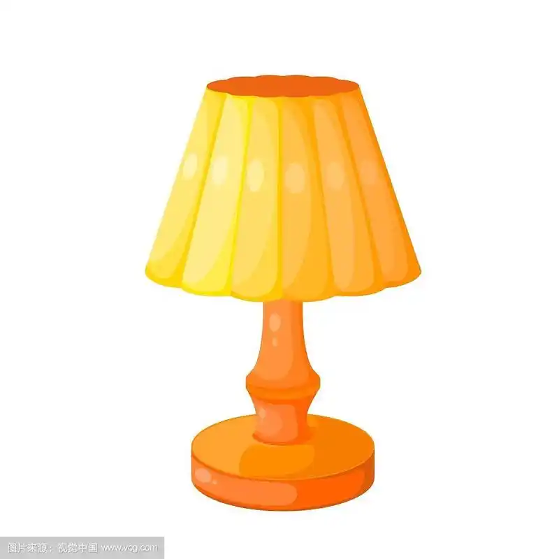 白色背景上的黄色卡通电灯.卡通台灯,学习符号.