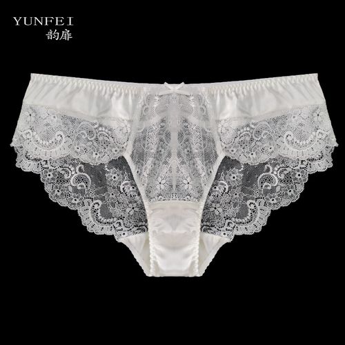 韵扉桑蚕丝内裤女新款性感蕾丝三角裤女士薄款透视真丝短裤亲肤礼