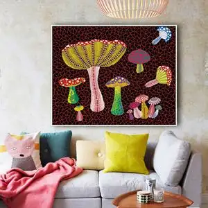 草间弥生波普装饰画 现代简约蘑菇抽象艺术画 波点女王大尺寸挂画
