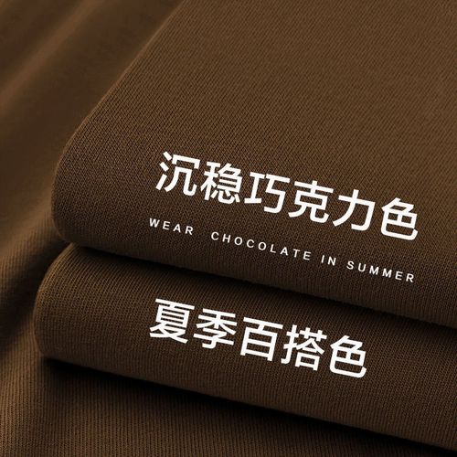 巧克力j咖啡色 210g重磅棕色圆领短袖t恤焦糖色宽松情侣休闲上衣
