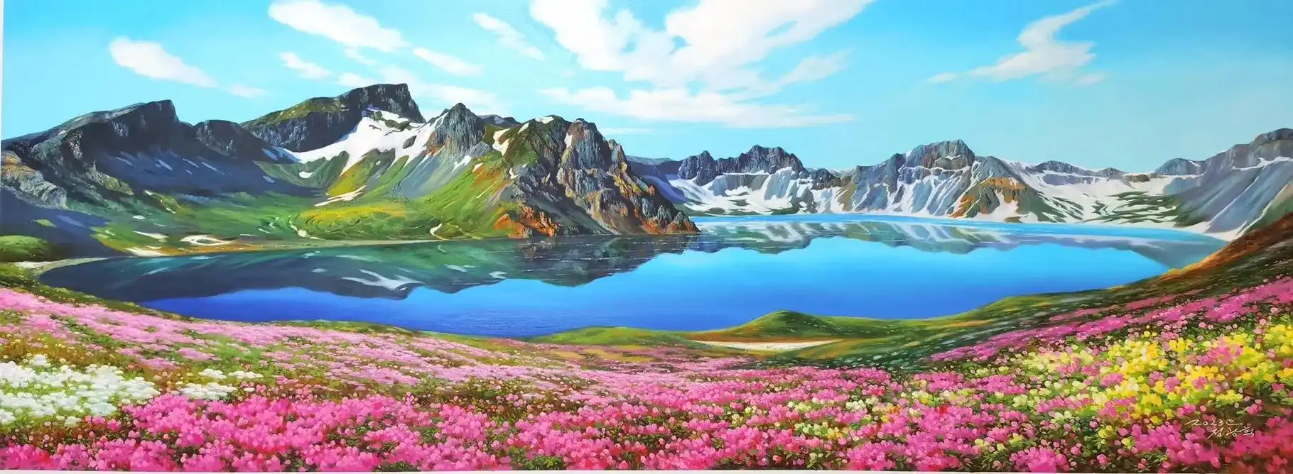 长白山天池油画.#手绘油画风景 #长白山天池 ,位于中国吉林 - 抖音