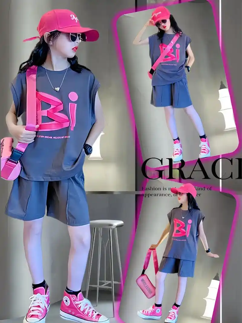 辣妈们～女童休闲短裤运动套装来啦～一眼就心动啦