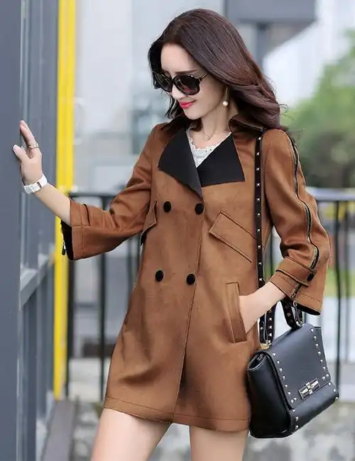 伊米特 2015秋冬装新款鹿皮绒女士风衣中长款外套女 女装大码韩版宽松