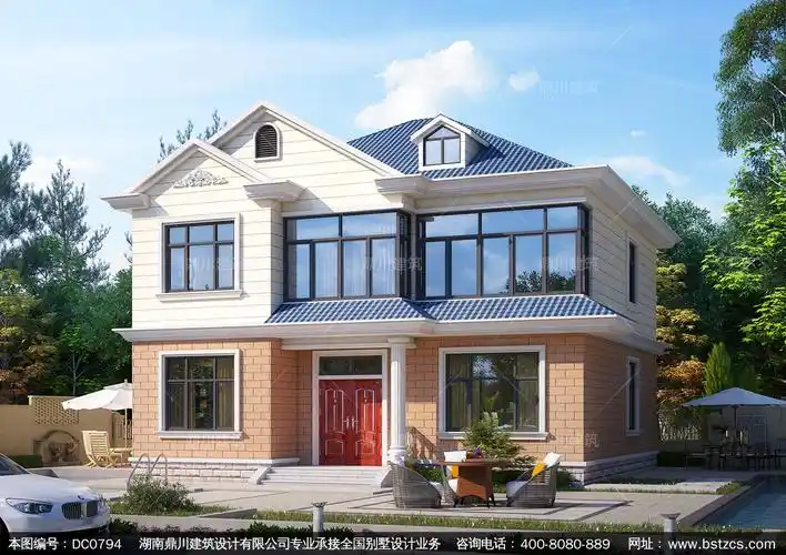 简约二层带阳台别墅图纸及效果图农村两层自建房设计鼎川建筑