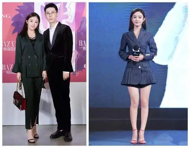 张含韵赵丽颖同穿条纹西装差2岁一个穿的像女儿一个扮的像妈妈