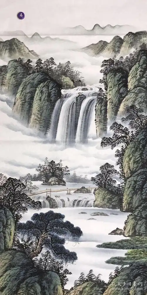 四尺竖幅招财进宝山水画单副