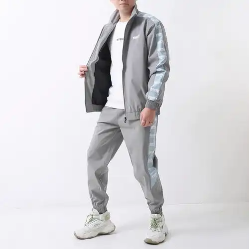 惠衣阁春季男士两件套装长袖拉链运动衫外套松紧休闲运动套装