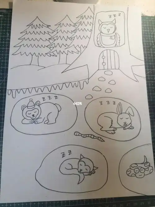 冬眠  #儿童画  #树洞画  #动物画