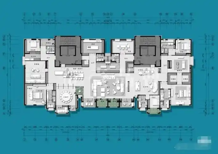 这套大平层户型布局,显然是四套打通了吧?