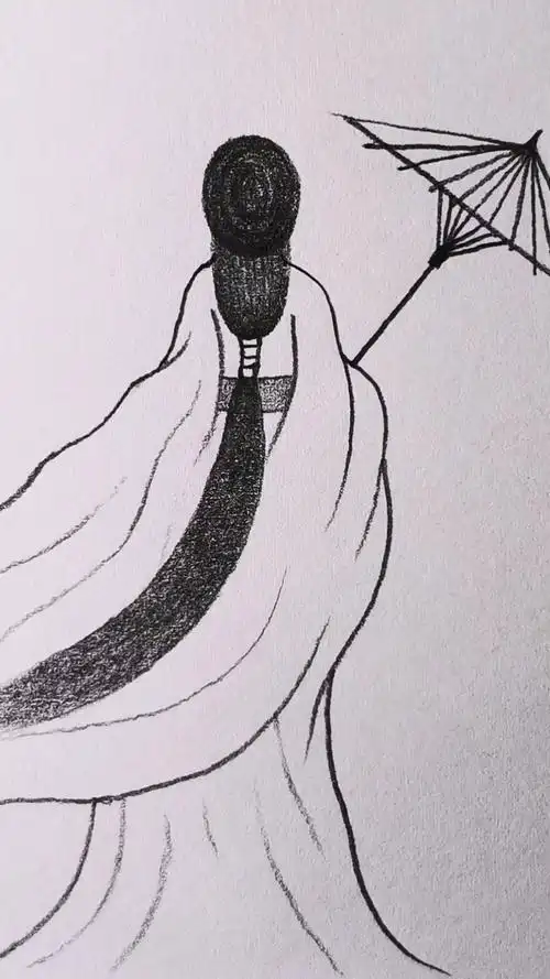 怎么画古风美女背影简笔画