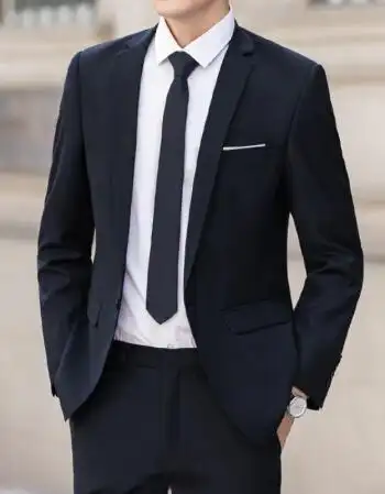 伴郎新郎结婚正装商务休闲职业小西装外套品质一扣黑色单西装送领带s