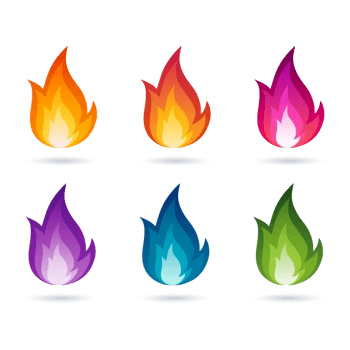 矢量六种颜色的火焰