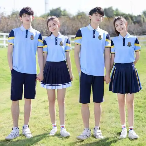 校服套装中学生纯棉短袖t恤夏季班服高中生学院风运动会毕业服装