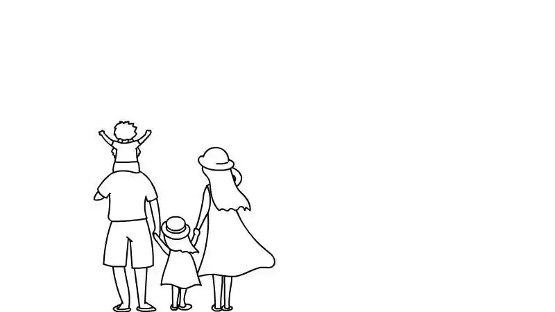 首先在底部画出一家四口背影.