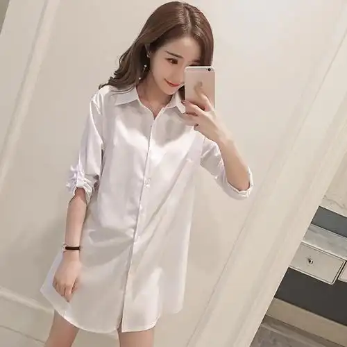 性感睡衣裙韩范男友诱惑长袖白衬衫打底上衣女宽松中长款雪纺衬衣白色