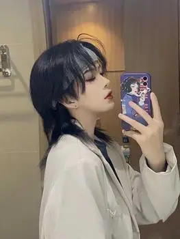 狼尾头假发狼尾发型鲻鱼头假发男女通用全头套日系帅气假发套短发