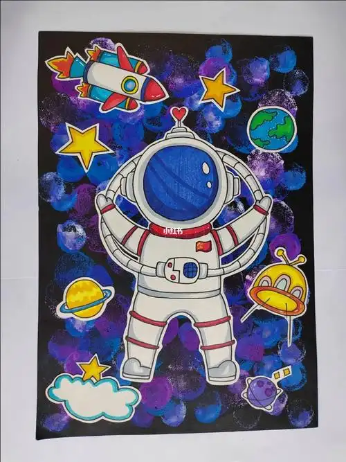 给我爱吃的嘻嘻嘻果冻太空人马克笔手绘儿童画简单创意美术课程太空人