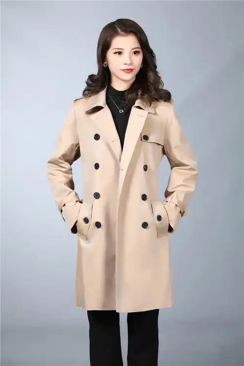 2022年春季高端品牌风衣女士中长款收腰带通勤新款女装外套双排扣