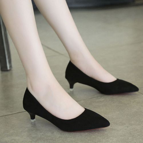黑色工作鞋女5-7cm学生礼仪高跟鞋女细跟职业正装面试小跟单鞋女