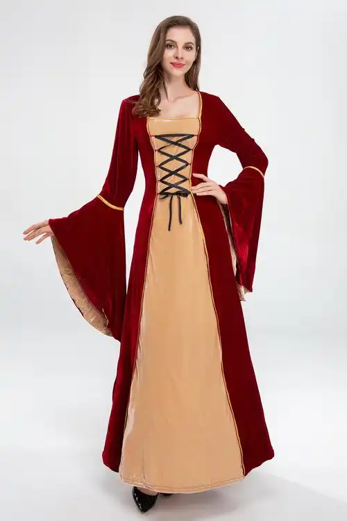 欧式复古宫廷裙欧洲中世纪收腰法式长裙公主贵族礼服英伦风连衣裙