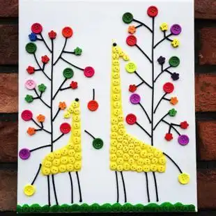 儿童手工益智diy创意材料包幼儿园纽扣子亲子装饰粘贴画母子鹿