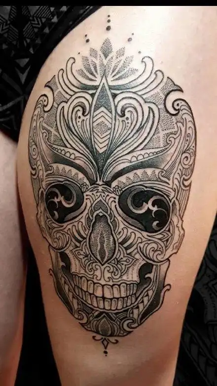 玫瑰与骷髅纹身 象征爱情的重生的玫瑰骷髅纹身图案(2/9)