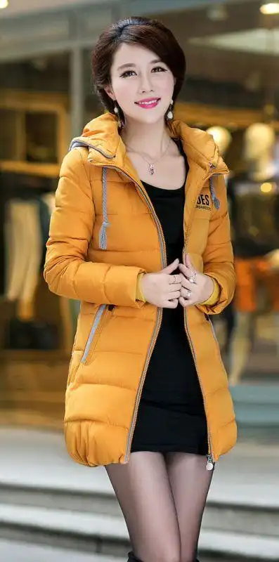 2014新款女装棉衣韩版女中长款羽绒棉服 印花灰帽子冬装加厚外套