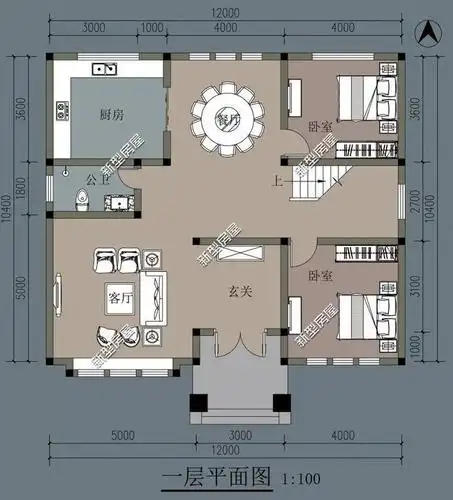 宅基地开间12米,进深10米,四面开窗,怎么设计一栋二层的别墅?