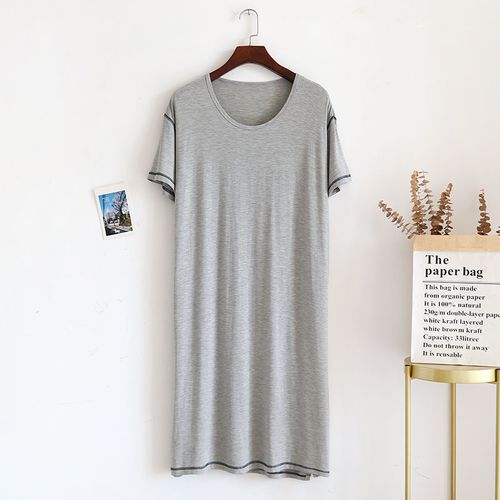 夏季薄款莫代尔男睡裙宽松家居休闲睡袍一体简约爆款高档半袖裙