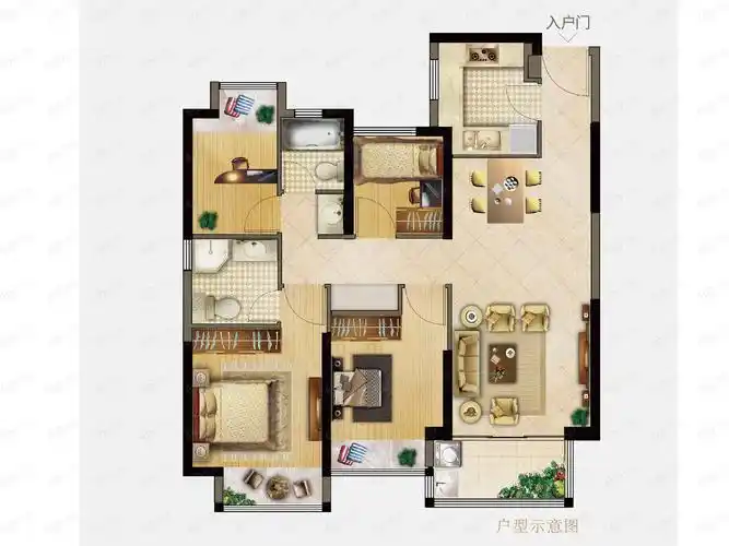 昆明天誉城4室2厅2卫户型图-昆明乐居