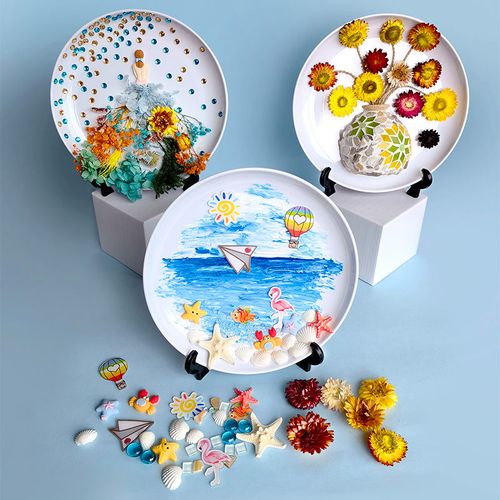 diy手工自制盘子美术材料包 创意幼儿园圆盘白盘礼物儿童亲子益智