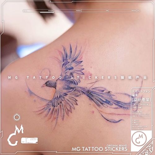 mg tattoo 唯美浪漫后背锁骨凤凰图案文艺少女灵兽图案纹身贴纸女
