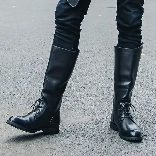 加州狼 秋冬新款男靴男长靴高筒靴冬季绒里潮靴尖头素面男靴拉链男潮