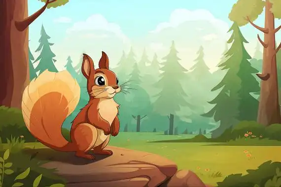 深林中的可爱松鼠卡通ai插画