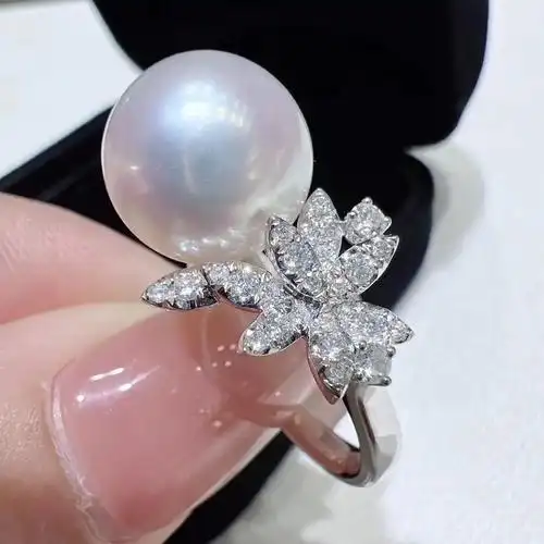 经典款澳白珍珠戒指 颗颗分明的白亮钻石960.27ct 11 - 抖音