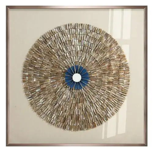 现代中式玄关装饰画贝壳立体正方形挂画门口墙上走廊尽头饭餐厅桌