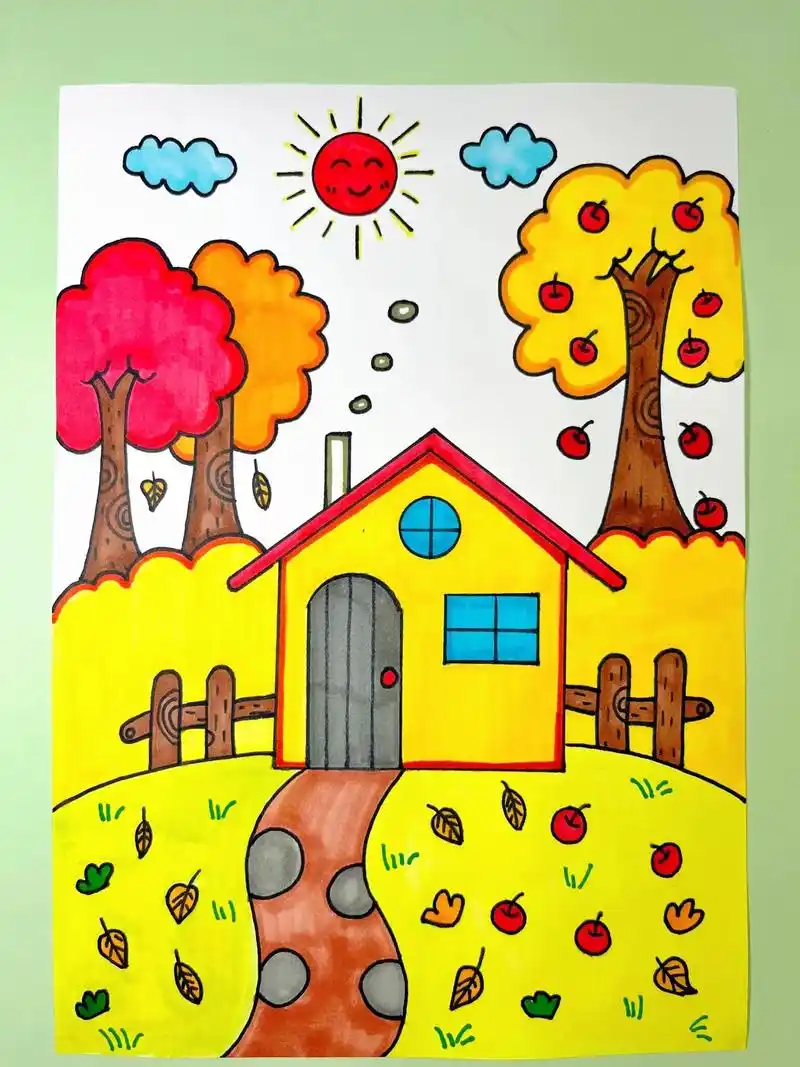 秋天的风景—主题画.秋天来啦,你眼中秋天是什么样子的,快来画 - 抖音