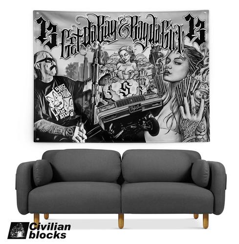 奇卡诺欧美西海岸花体字old school匪帮硬核嘻哈说唱hiphop背景布