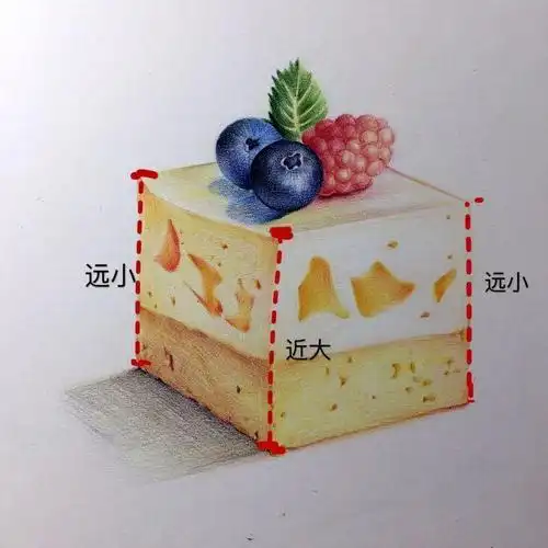 这个作品适合初学者练习体积塑造,方块蛋糕,彩铅手绘教程