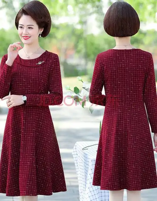 洋气妈妈连衣裙长袖2020春装新款时尚中年女装过膝子40-50岁 红色 3xl