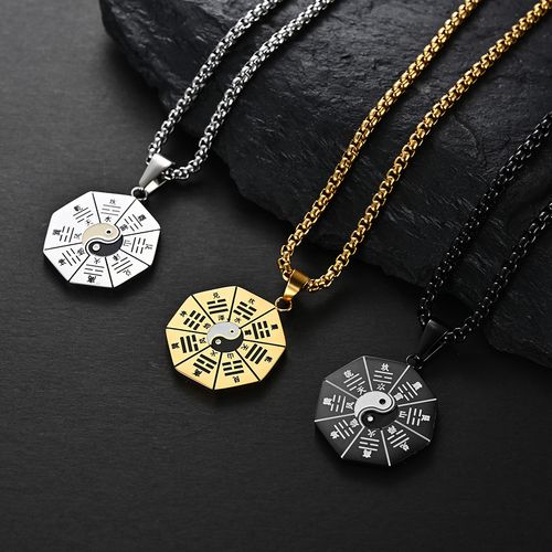 道教居士道士佩戴钛钢吊坠项链八卦太极图阴阳项坠