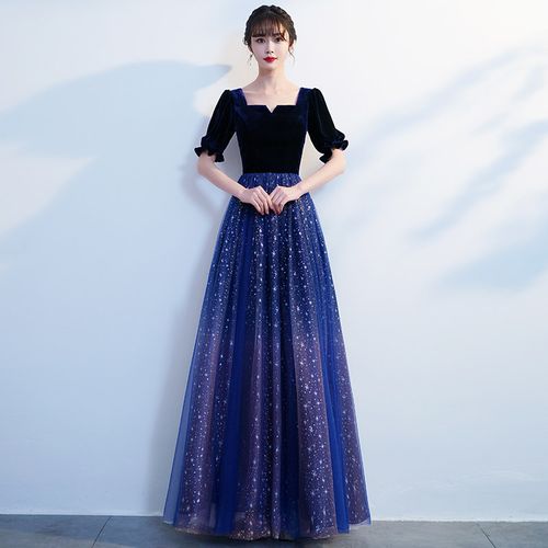 丽佰昕大合唱演出服女星空礼服裙长款新款合唱团服装仙气长裙主持人